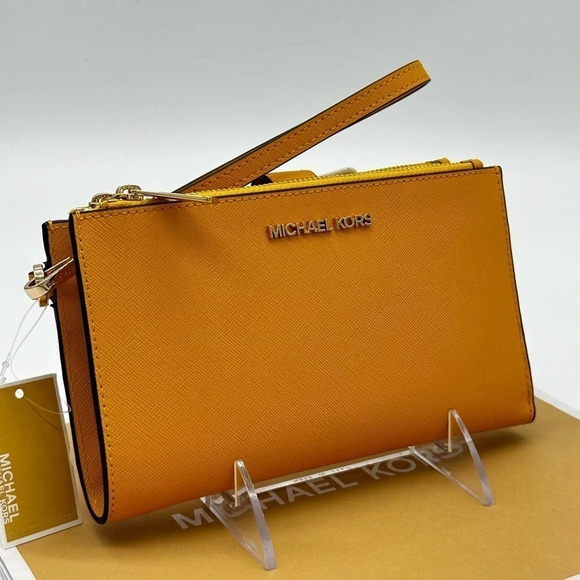 Michael Kors Large Double Zip Wallet Wristlet Jasmine Yellow - Picture 4 of 10